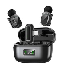 Dual Wireless Lavalier Mic for Type-C Phone 2.4G Noise Cancelling Podcast Vlog