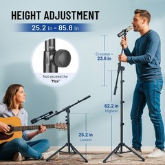 Mic Stand Floor Adjustable – Tripod Boom Arm Microphone Stand with Carrying B…