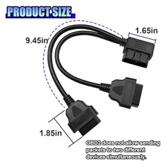 ZIMISI Right Angle OBD2 Splitter, 16 Pin 1 Male to 2 Female OBD2 Black