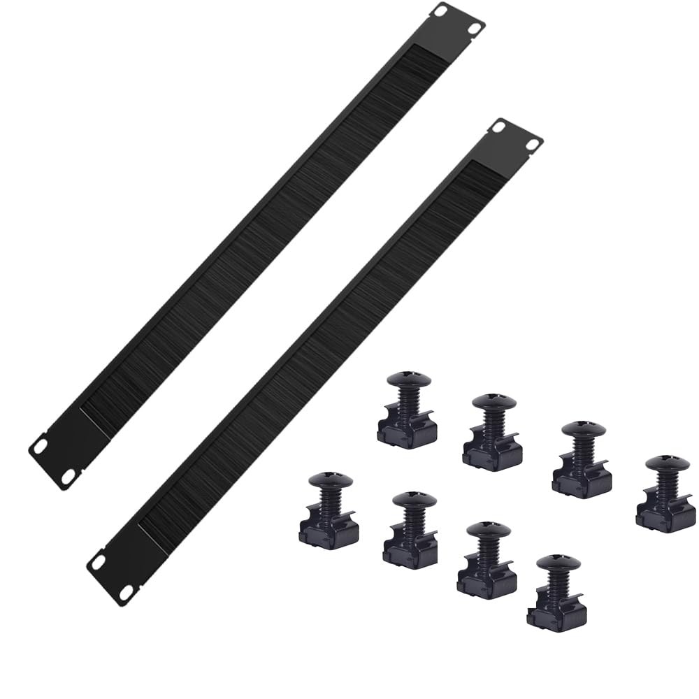 2pcs 1U 19 In Black Server Network Rack Mount Cable Brush Panel Brackets