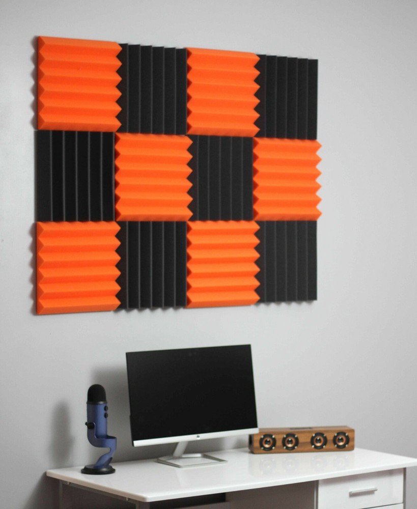 2″ Orange & Black Acoustic Wedge Soundproofing Studio Foam Tiles 12 Pack
