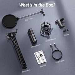 USB Podcast Microphone, Gaming PC Studio Mic Kit with Adjustable Arm Stand, Q9S