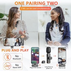 Wireless Lavalier Microphone Video Recording Live Streaming For iphone Android