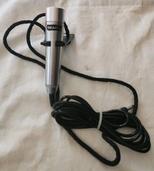 Vintage Sears DYNAMIC Microphone 200 OHMS 84-23410 Silver, With Stand Hanger