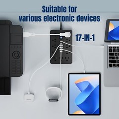 6 FT Flat Plug Surge Protector Power Strip,11 Multiple AC Outlets with 6 USB …