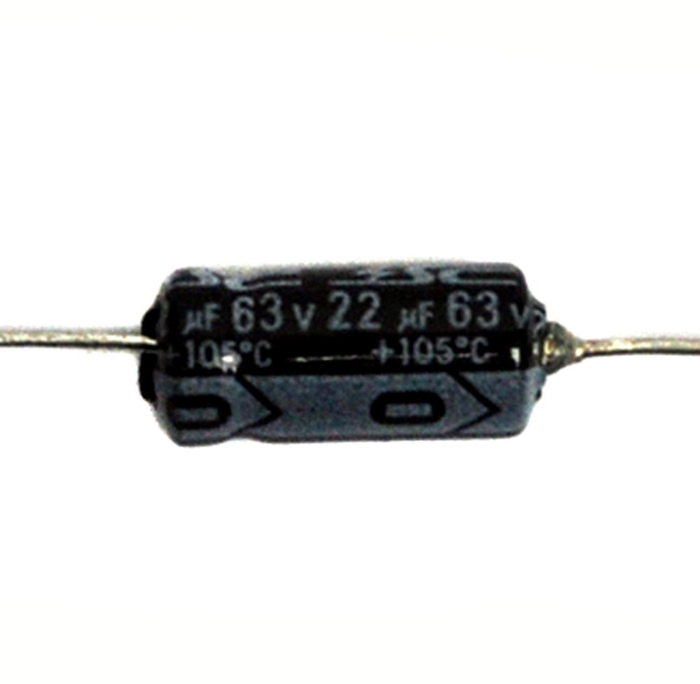50pc Electrolytic Capacitor GHA 22uF 63V 105℃ 2000hrs φ6x12mm Axial RoHS SC