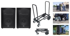2) JBL JRX212 1000 Watt 12″ Inch 2-Way DJ P/A Speakers Floor Wedge Monitors+Cart