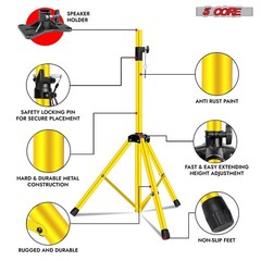5 Core Speaker Stand Min Height- 40 Inches Max 72 Inches, Yellow
