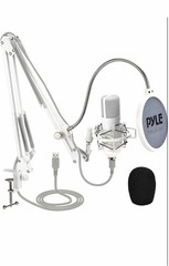 Pyle Professional USB Podcast Microphone Kit- Portable and Stable Design (White)