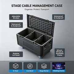 44″ Waterproof Rolling Stage Cable Case with Dividers,DJ Audio Equipment Storage