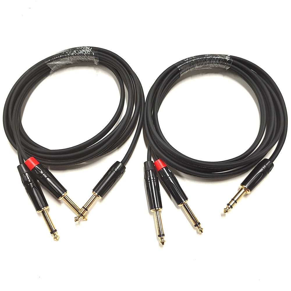 2PC 1/4 TRS Stereo Male to Dual 1/4 TS Male Stereo Breakout Splitter Y Cable