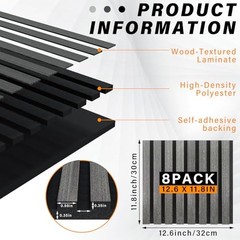 8 Pcs 3D Wood Wall Panels Peel and Stick Self Adhesive Wood Slat Dark Gray