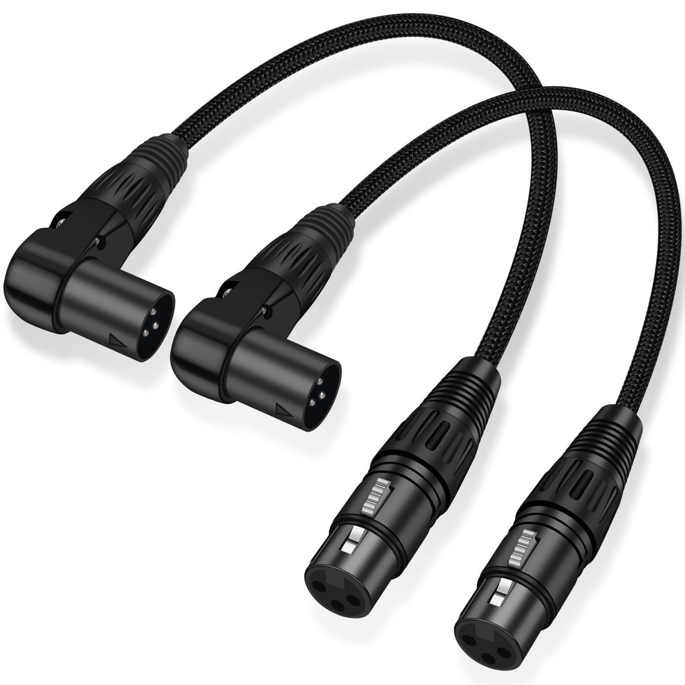 2Pack Right Angle XLR Cable Adjustable Male To Straight Female Mic Cord 1 FT