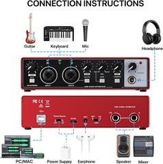 2i2 USB Audio Interface for PC Recording, 24-bit/192kHz Plug and Play USB Int…