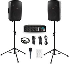 PRORECK MX10 PA Speaker System 1600W 6-channel Powered Bluetooth Mixer Combo Set