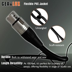 Gearlux 100-Foot XLR Microphone Cable, Fully Balanced, Male to Female, Black