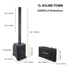 Sound Town Portable Column PA System with 12″ Powered Sub, Bluetooth CARPO-L2