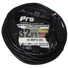 ProX 32FT 110V Male to 6 Outlet 110v Female Edison Power Cord [XC-MEP12-326 MK2]