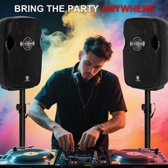 PRORECK 600W 8″ Active PA Speaker System Bluetooth DJ Party Portable Mic Stands