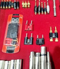 LOT OF 48x PIECES-40 ADAPTERS FOR SPEAKER CABLES-8 BANANAS-SPEAKON-XLR-1/4″-MORE