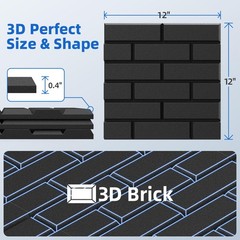 20 Pack Acoustic Panels with Self Adhesive, 12″ X X 20 Brick, Black