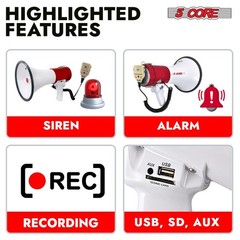5Core Megaphone Speakers Blow Horn Pro Sports Event Speaker 50 Watt w/ Recording