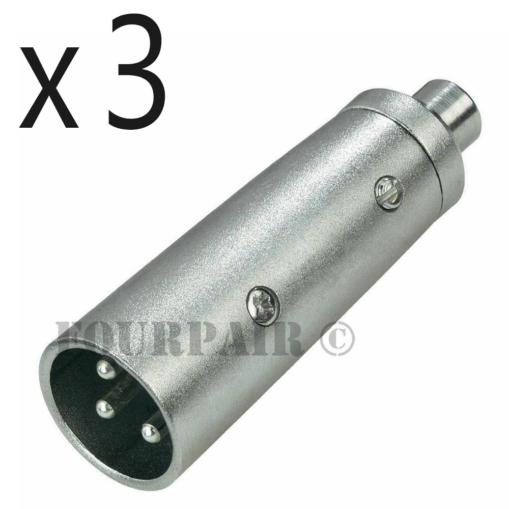 3 Pack – 3-Pin XLR Male to RCA Female Jack Audio Cable Microphone Mic DJ Adapter