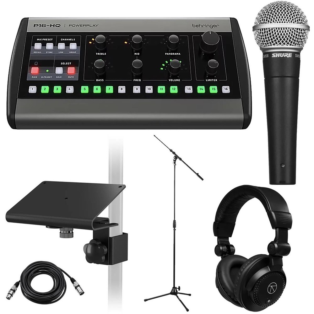 Behringer P16-HQ POWERPLAY 16-Channel Personal Monitoring Mixer, Bundle with SM5