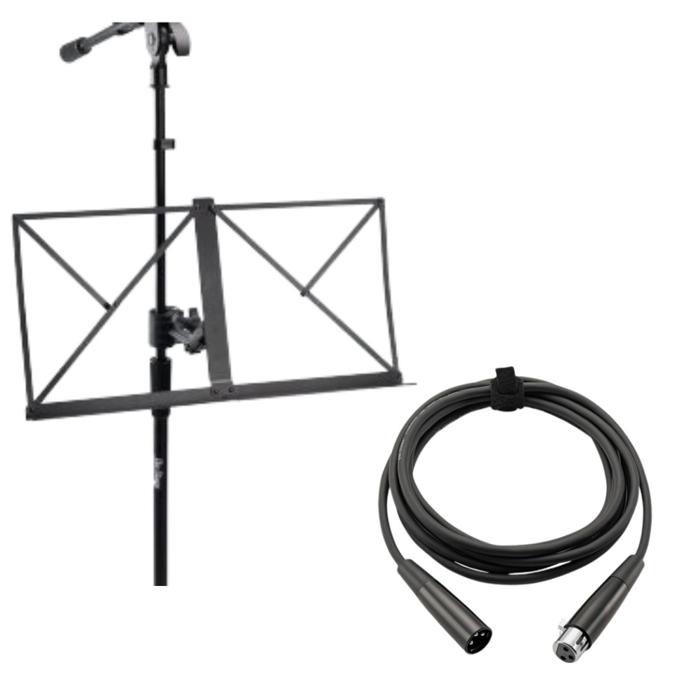 Clamp-On Mic Stand Music Tray + 10ft XLR Microphone Cable Vocal Recording Bundle