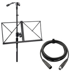 Clamp-On Mic Stand Music Tray + 10ft XLR Microphone Cable Vocal Recording Bundle