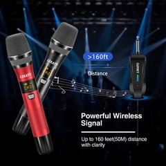 LEKATO UHF Wireless Microphone Cordless Metal Dual Handheld Dynamic 25 channels