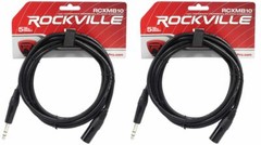 2 Rockville RCXMB10-B Black 10′ Male REAN XLR to 1/4“ TRS Balanced Cables