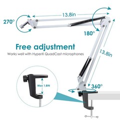 White Boom Arm for HyperX QuadCast S – White Mic Arm Compatible with Hyperx Q…