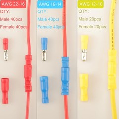 200pcs Bullet Connectors Male and Female, Wire Red, Blue, Yellow