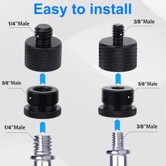 16pcs Mic Stand Adapter Parts Set, 5/8 to 3/8 & 1/4 Aluminum black