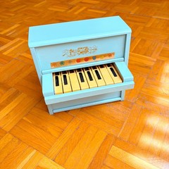 Mysterious Antique Sky Blue Wooden 8-Keys Upright Mini Toy Piano made in Italy!