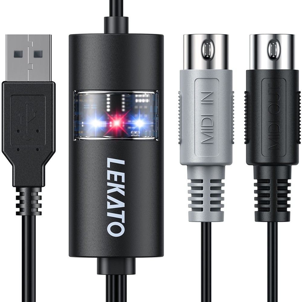 New USB IN-OUT MIDI Interface Cable Converter to PC Music Keyboard Adapter Cord