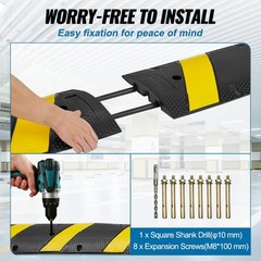 2 Pack Black Yellow Rubber Speed Bump With Cable Management Channel 72 X 11 In
