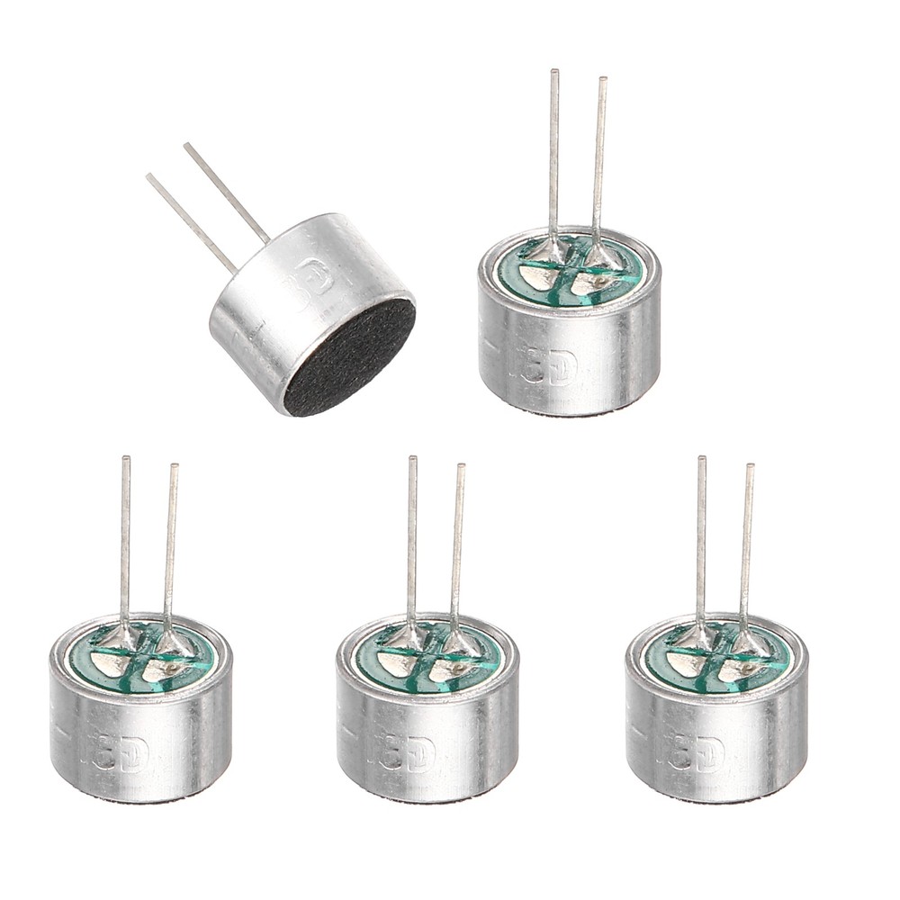 Cylindrical Electret Condenser Mic Inserts with Pins 9.7×6.7mm Pack of 5 Silver