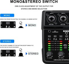M12 USB Audio Interface, 2-Channel Mixer, XLR/3.5mm Input, 48V Power Supply, …