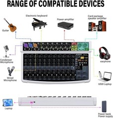 12 Channel Professional Audio Mixer, Bluetooth Studio Mixer with USB, 48V Pow…