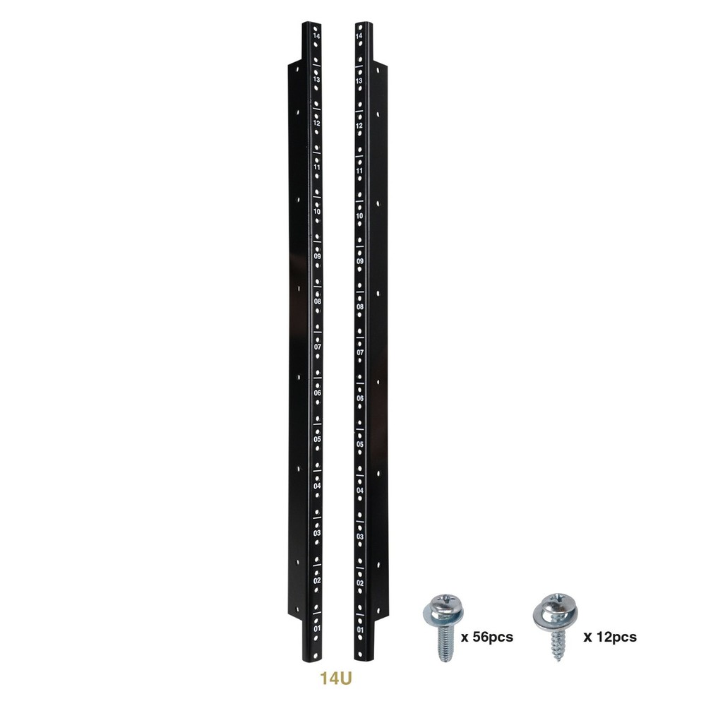Sound Town 2-pack 14U Rack Rails, Black Powder Finish, with Screws (ST-RR-14U)