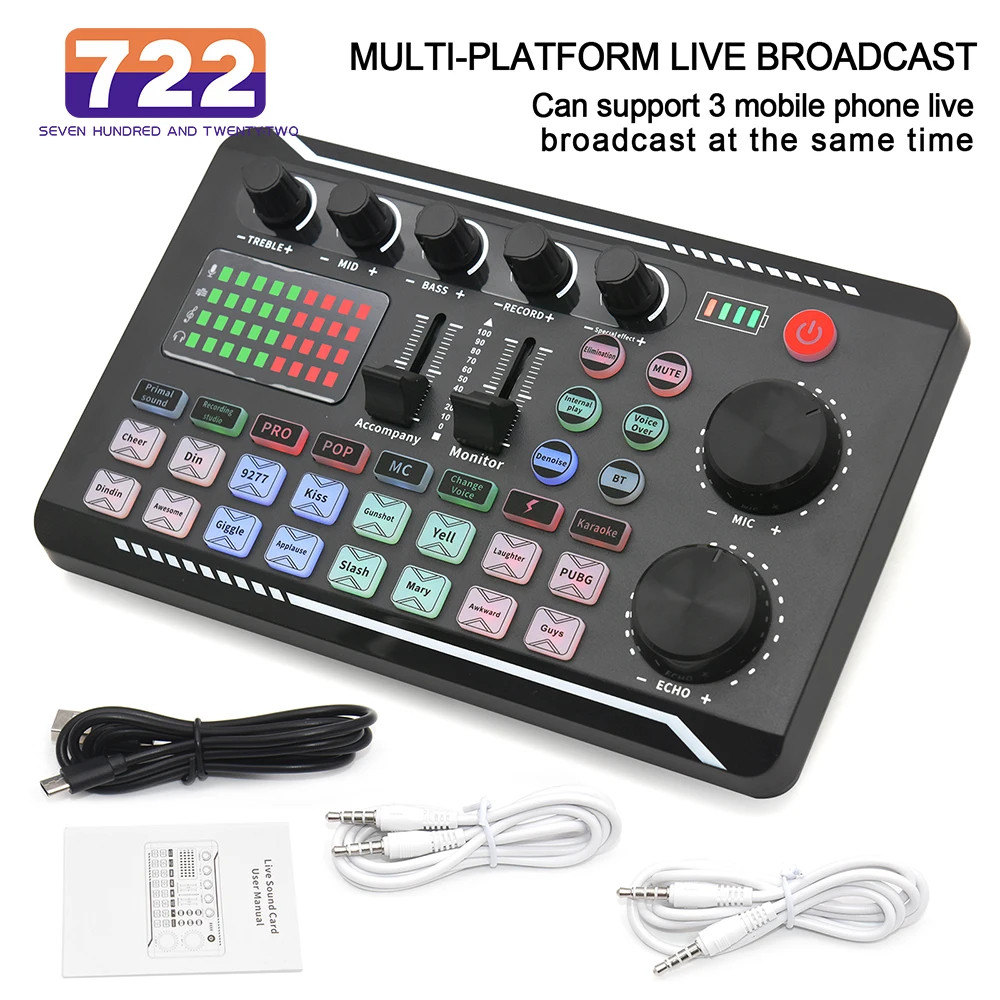 Live Sound Card and Audio Interface with DJ Mixer Effects Voice Changer Bluetoot