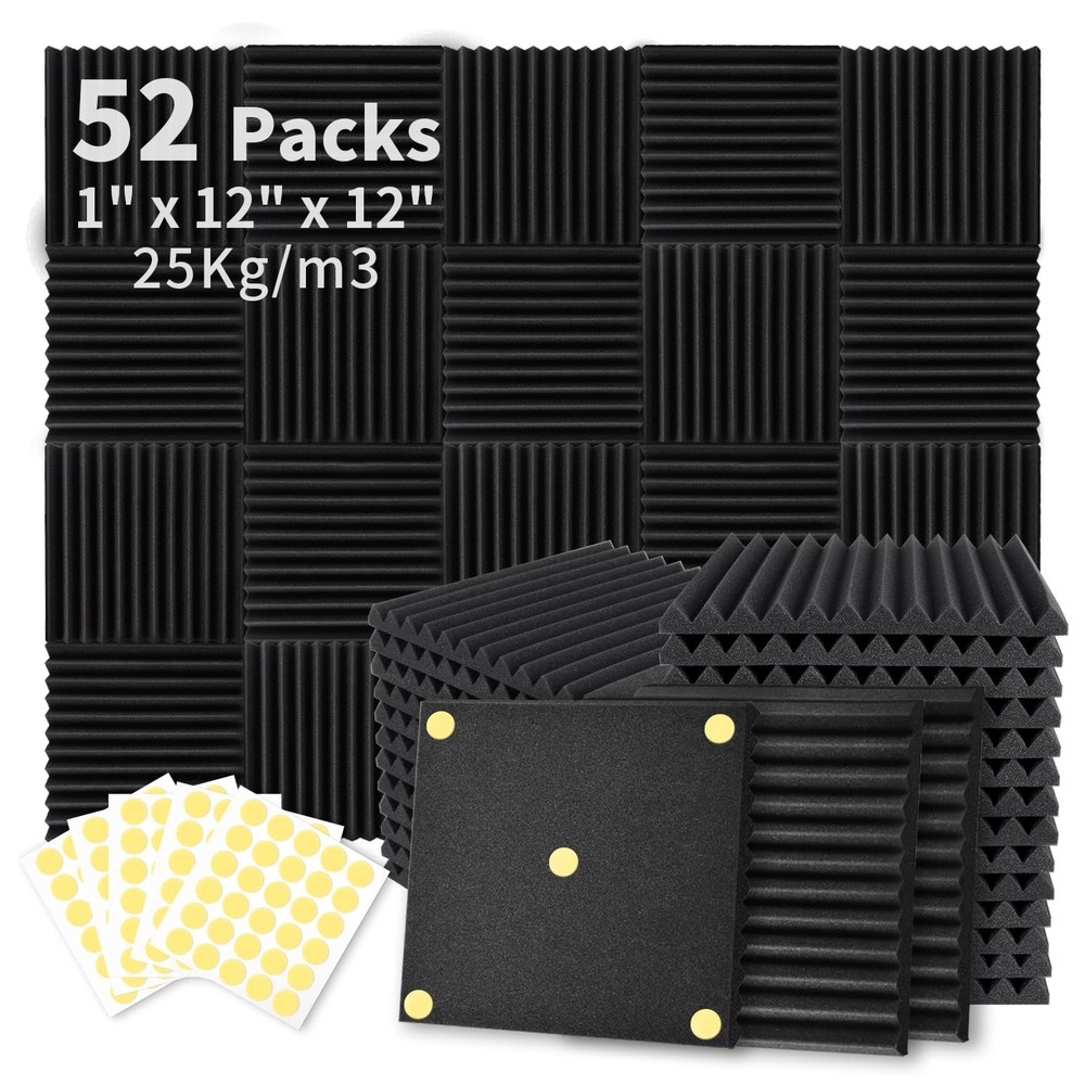 52 Pack 12x12x1 Inch Acoustic Foam Panels Sound Proof Foam Panels for Wall
