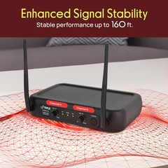 Pyle Dual Channel Wireless Microphone System – VHF Fixed 3X12.8X10.8, Black