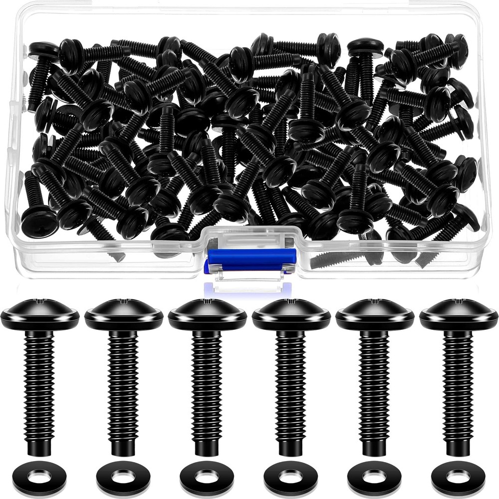 50 Rack Screws with Nylon Washers – Black Stainless Steel for Audio Equipment