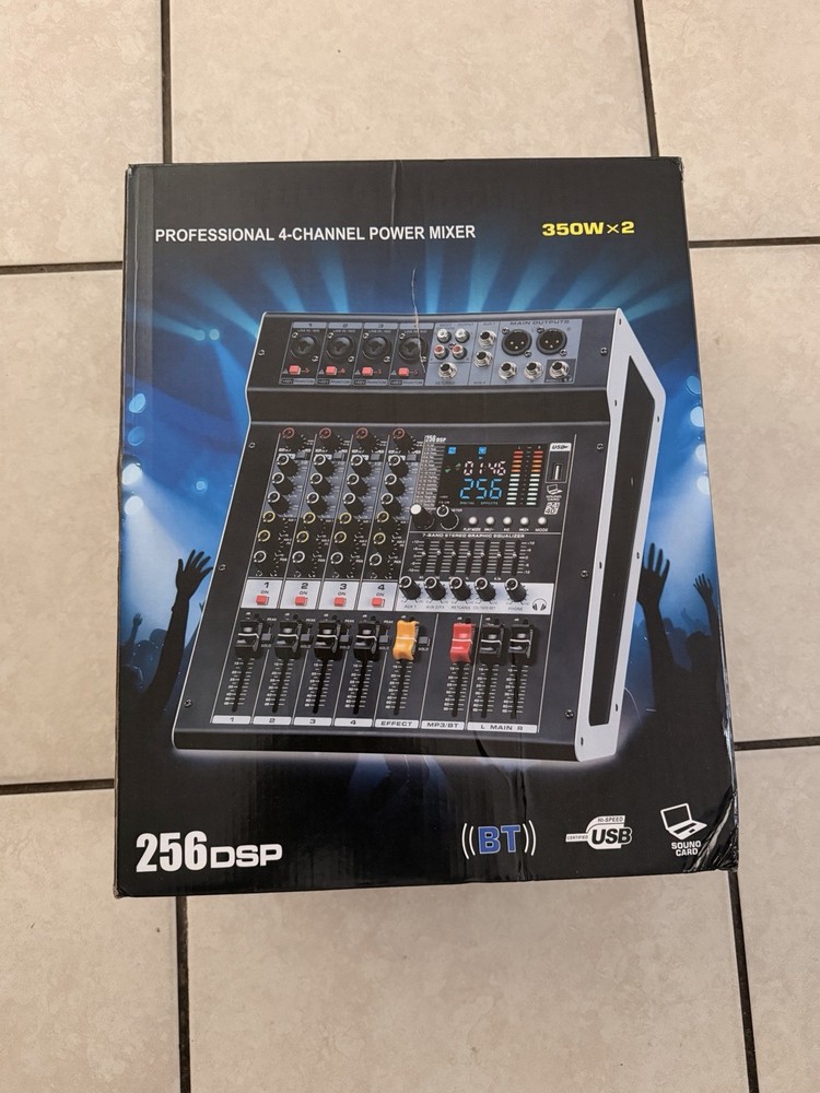Professional 4-Channel Power Mixer 350W x2 Bluetooth USB DSP AudioMixing Console