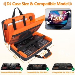 Padded DJ Controller Case for DDJ FLX4, DJ 400, REV1 – 5-Pocket Carry Bag for 15