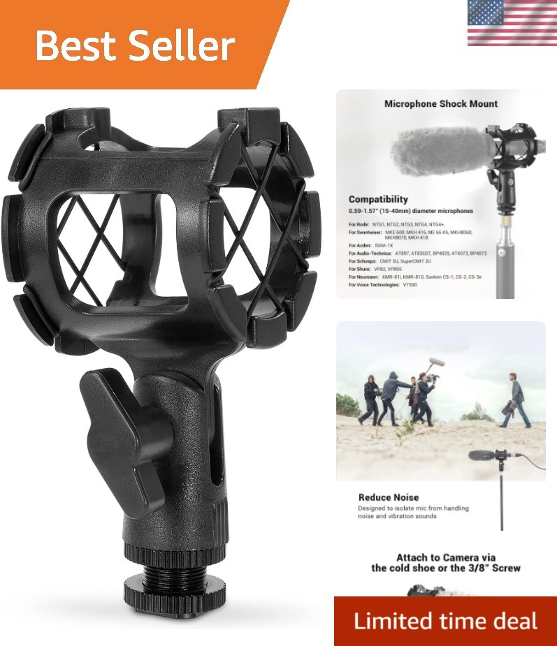 Multi-Use Microphone Shock Mount for Cameras & Boompoles – Easy Adjustability