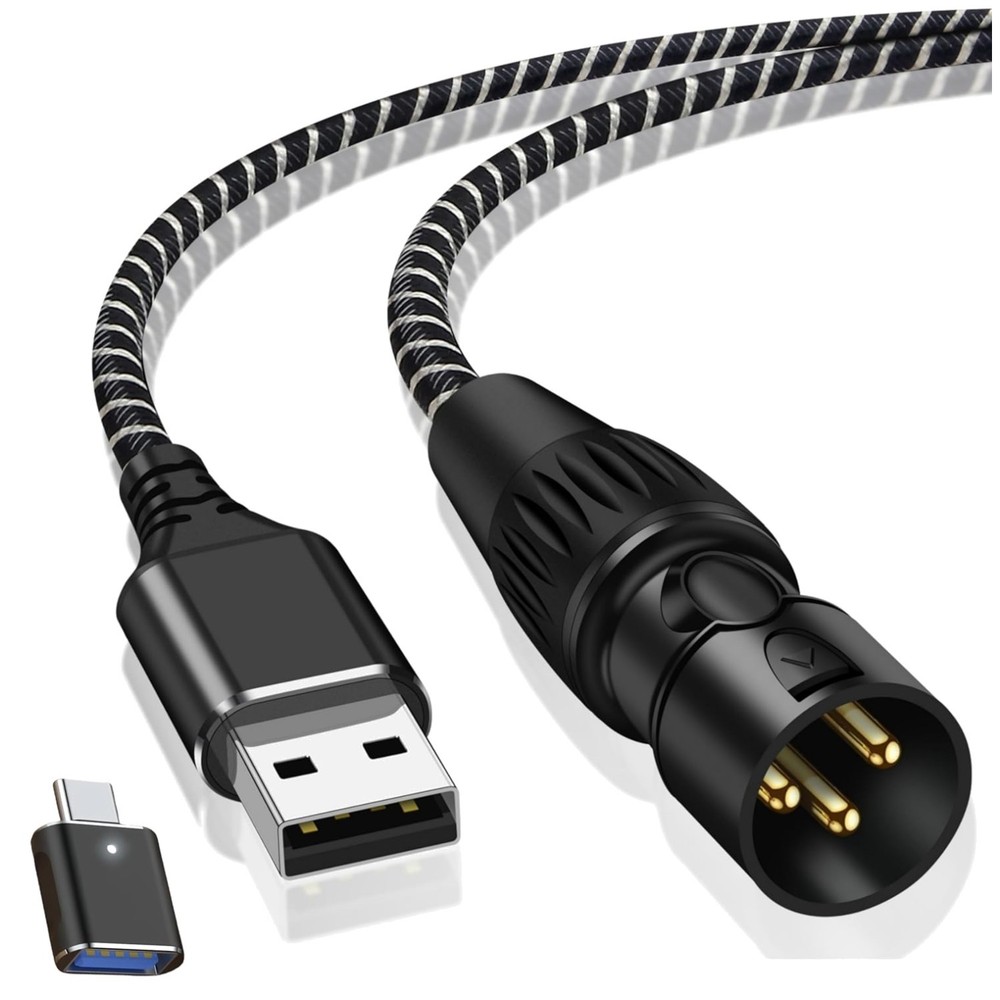 USB A to XLR Male Audio Cable, Gold-Plated Connectors